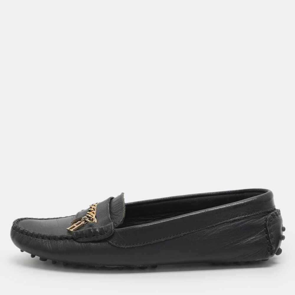Ch Carolina Herrera Ch Logo Size 38 Navy Blue Leather Loafers